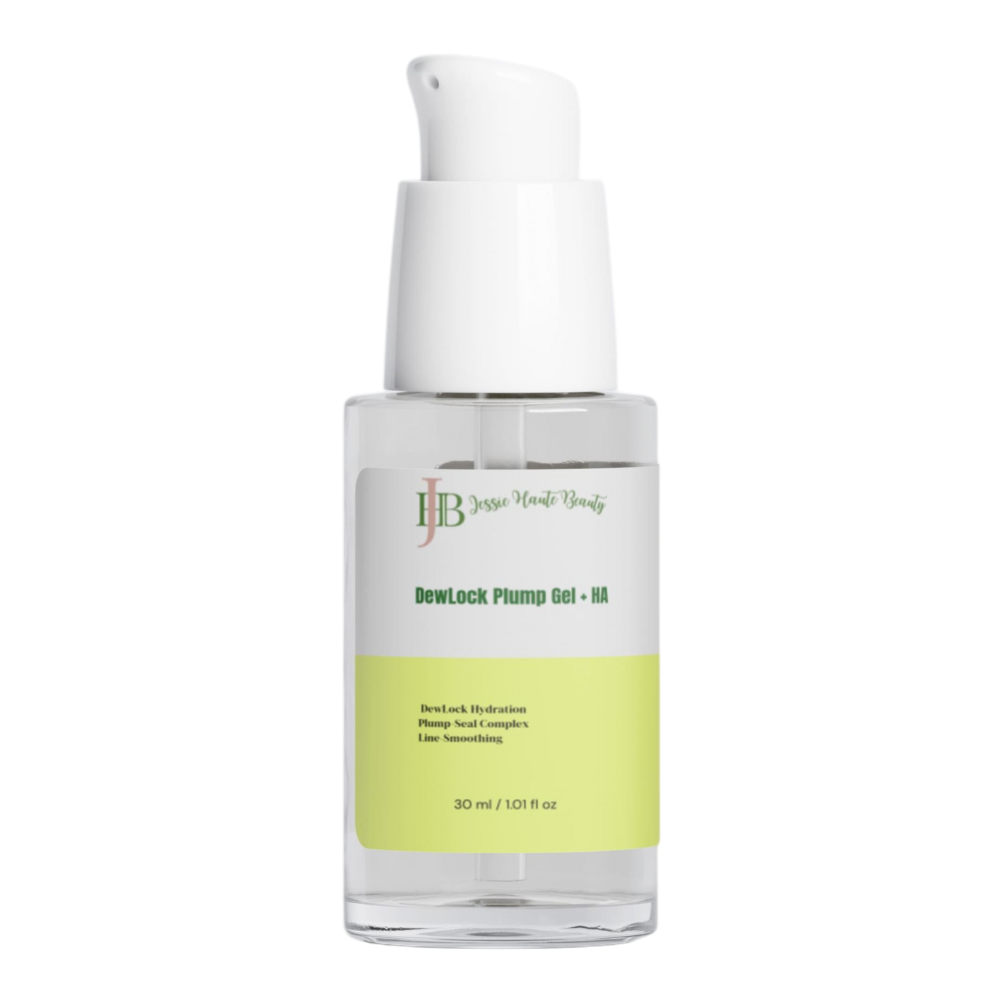 Skincare bottle with a white cap and green label on a white background