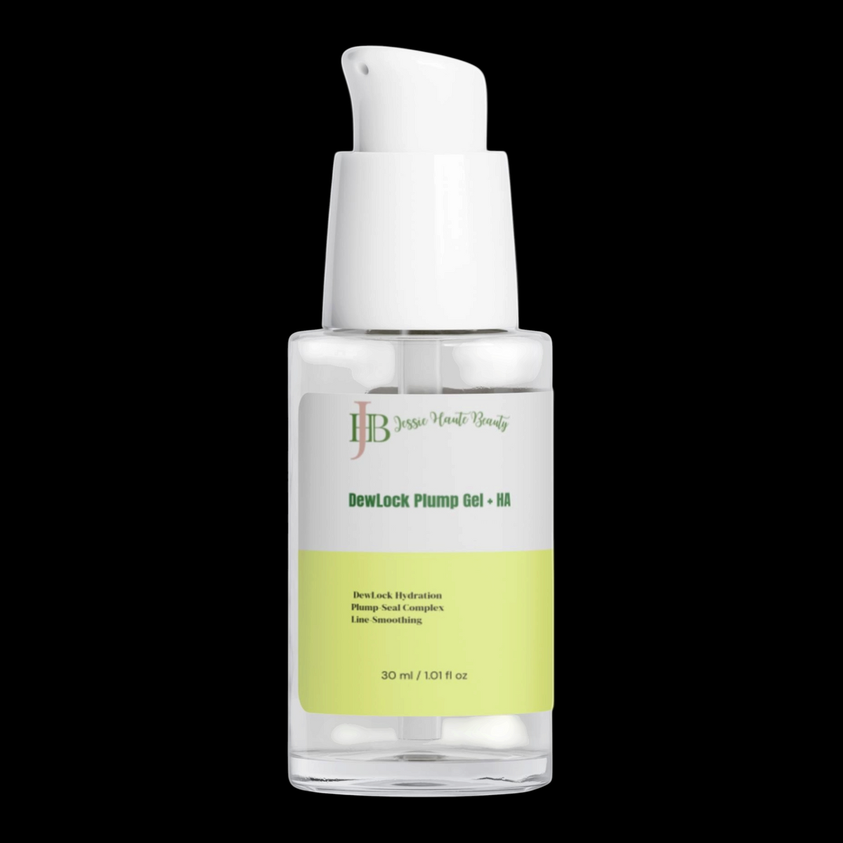 Skincare bottle with a white cap and green label on a white background
