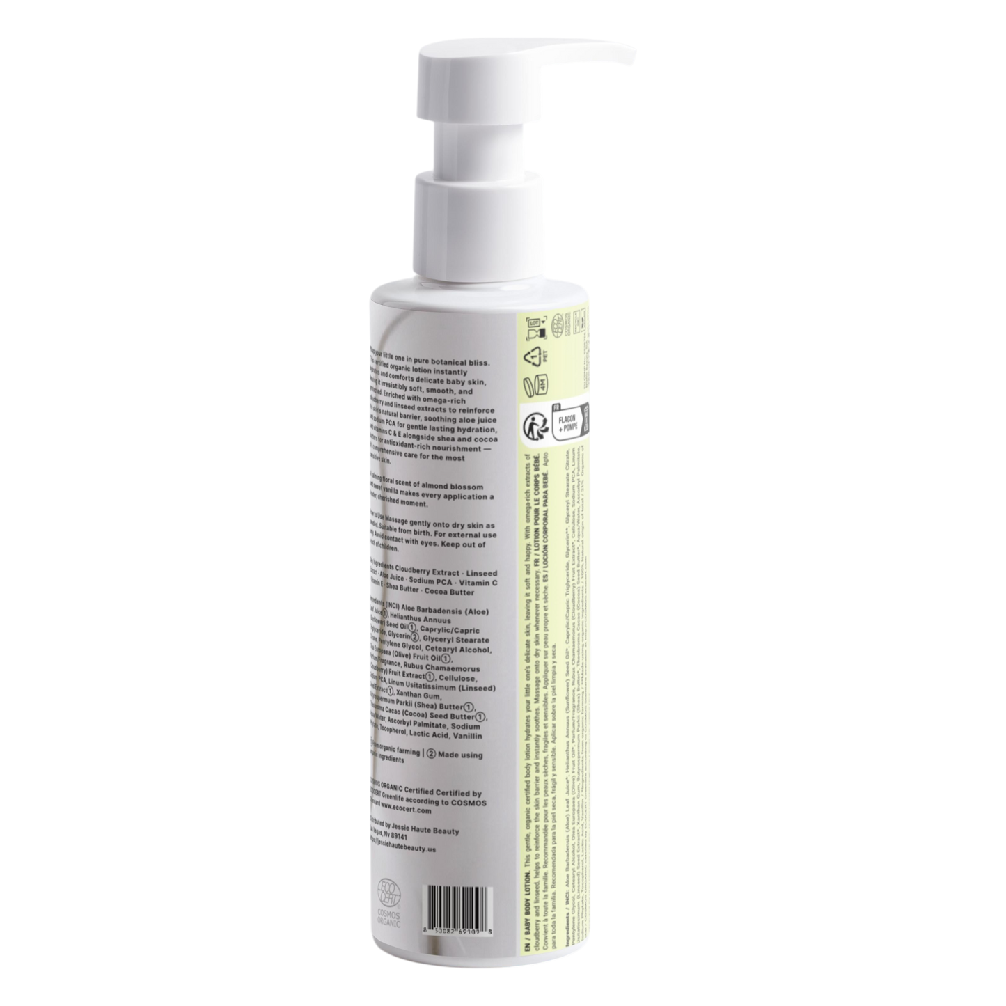 White spray bottle with label on a white background