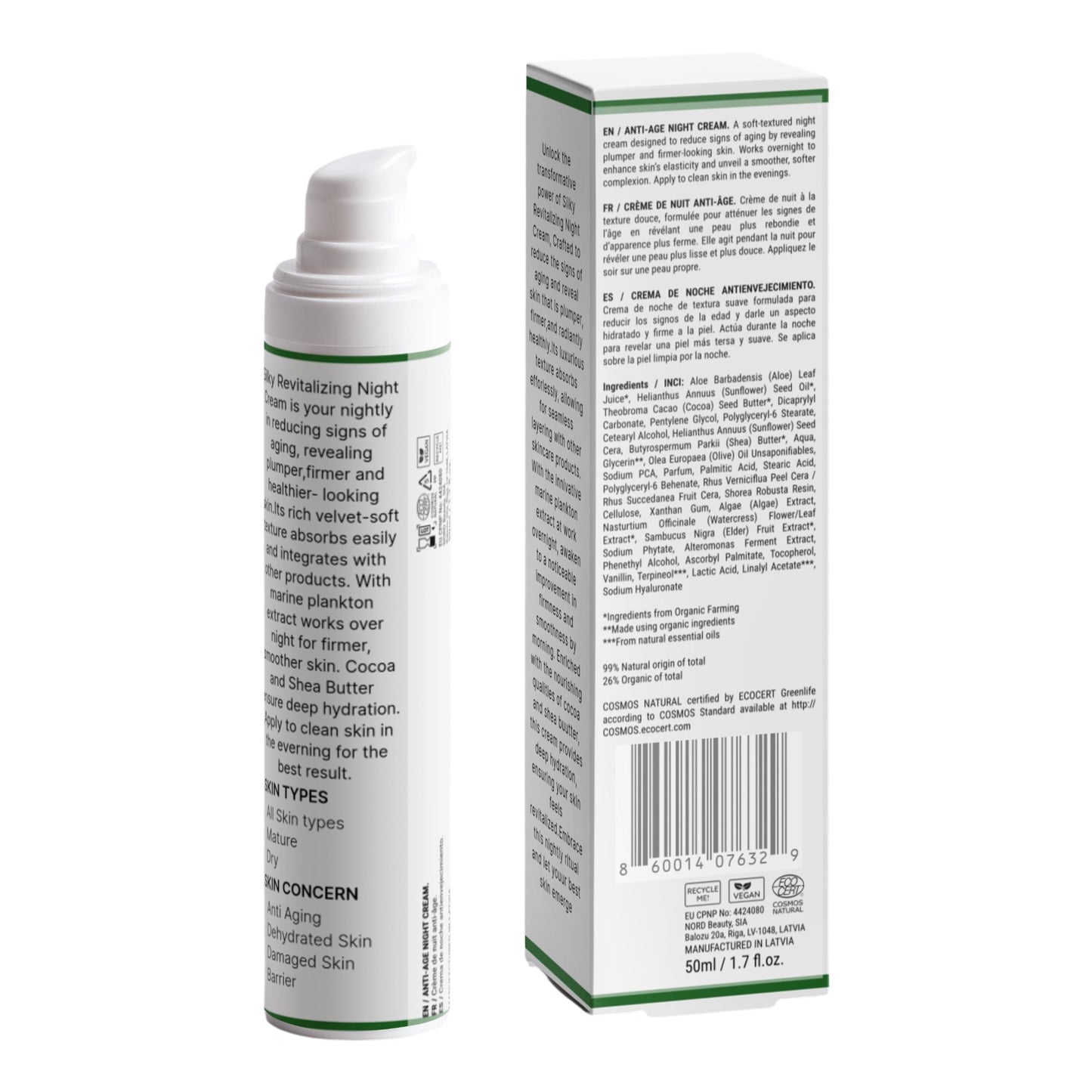 Skincare product with bottle and box on a white background