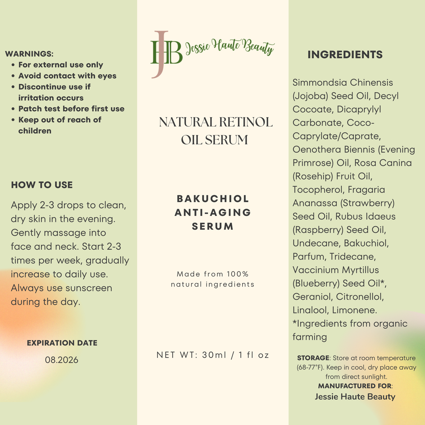 Natural Retinol Oil Serum - Bakuchiol Anti-Aging Face Serum 30ml 1.01 fl oz