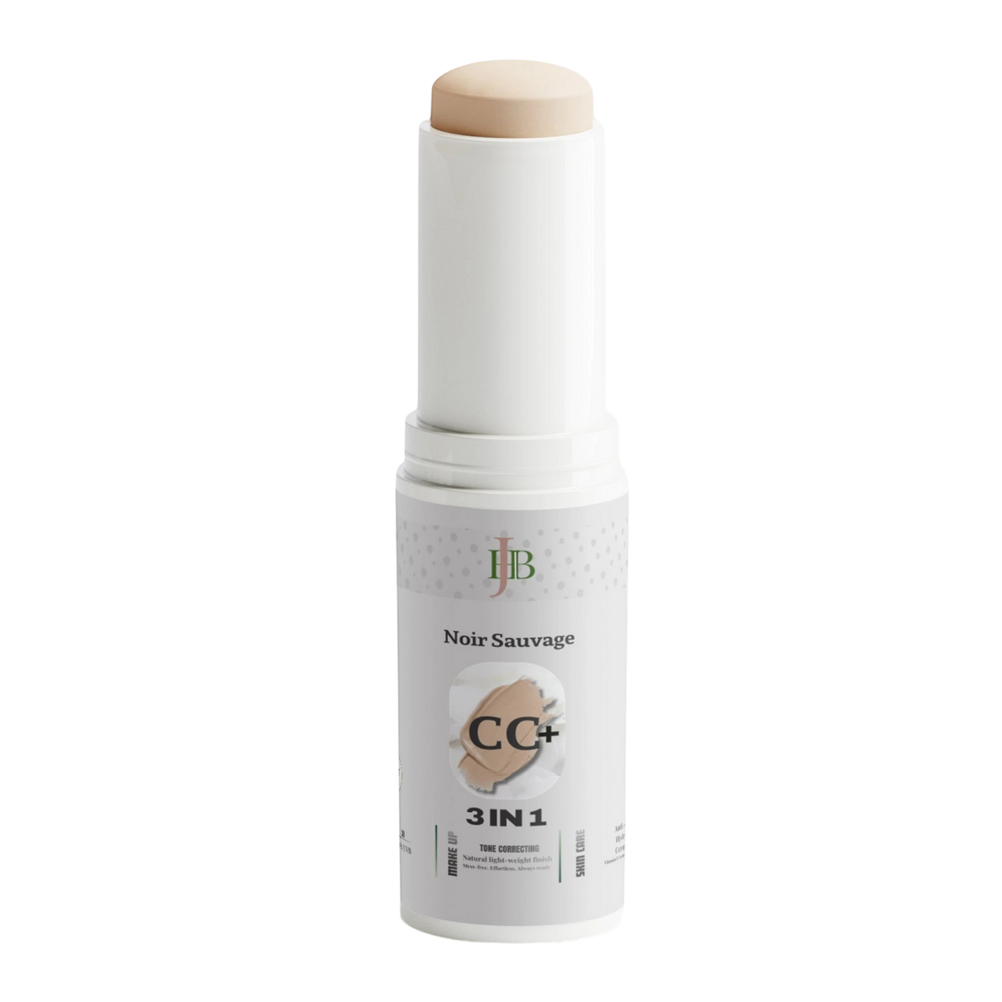 CC+ stick with white packaging and wooden cap on a white background