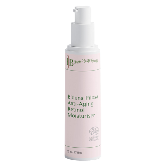 Bottle of Bidens Pilosa Anti-Aging Retinol Moisturiser with Jessic Nattt on a white background