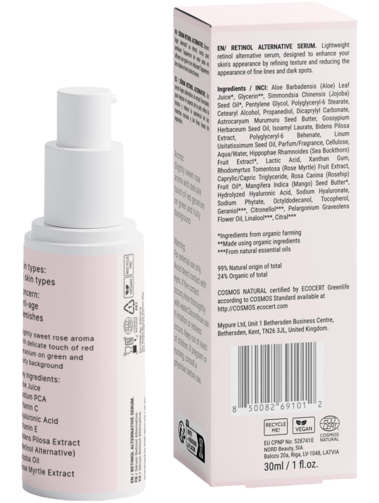 Jessie Haute Beauty Skincare serum bottle and packaging with ingredient list on a white background