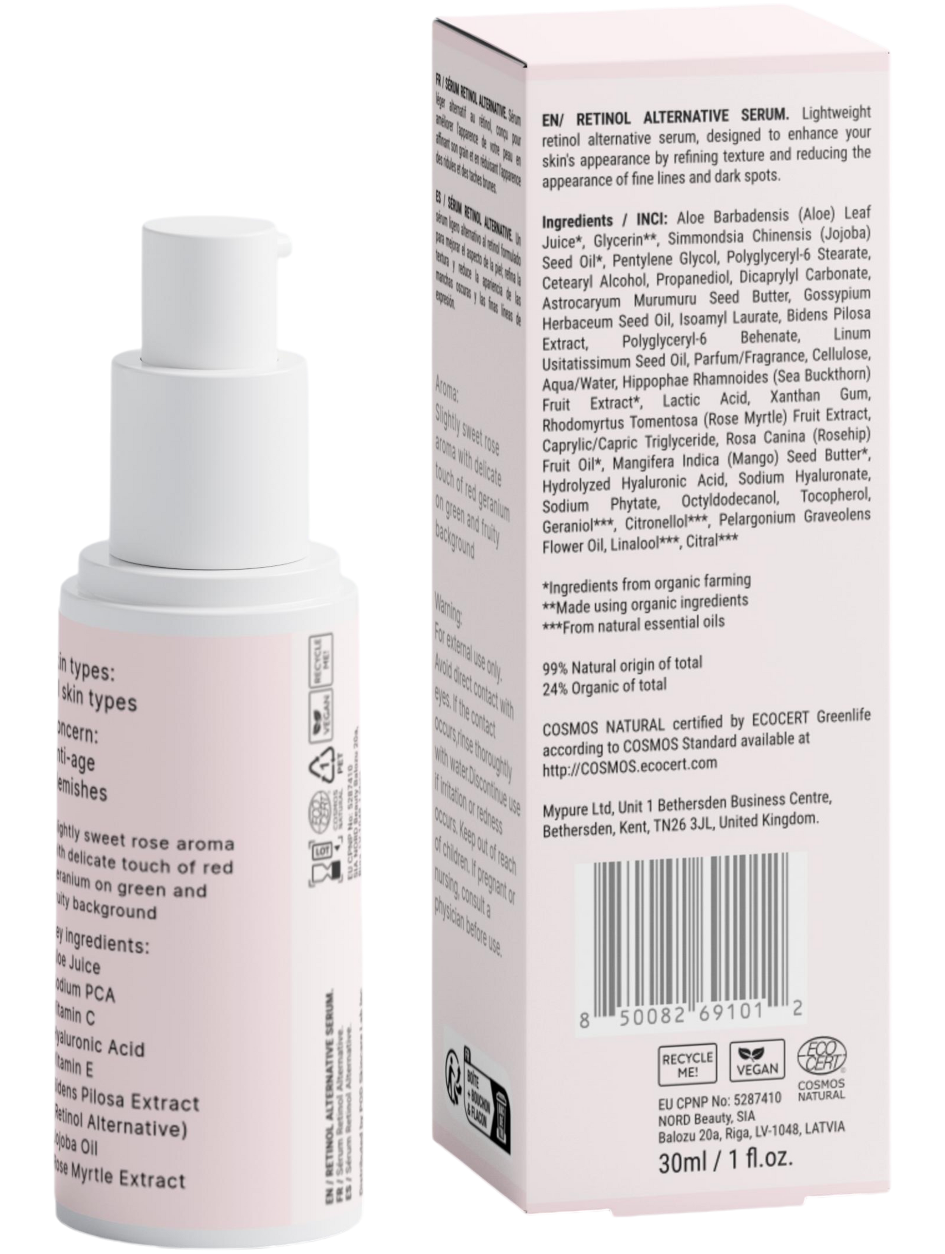 Jessie Haute Beauty Skincare serum bottle and packaging with ingredient list on a white background