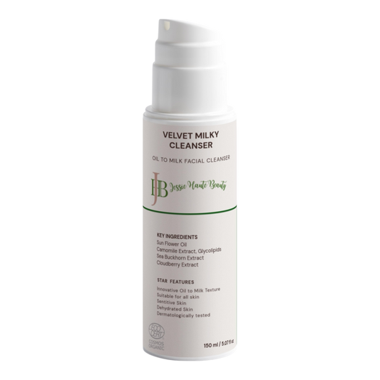 Jessie Harte Beauty Velvet Milky Cleanser bottle on a white background