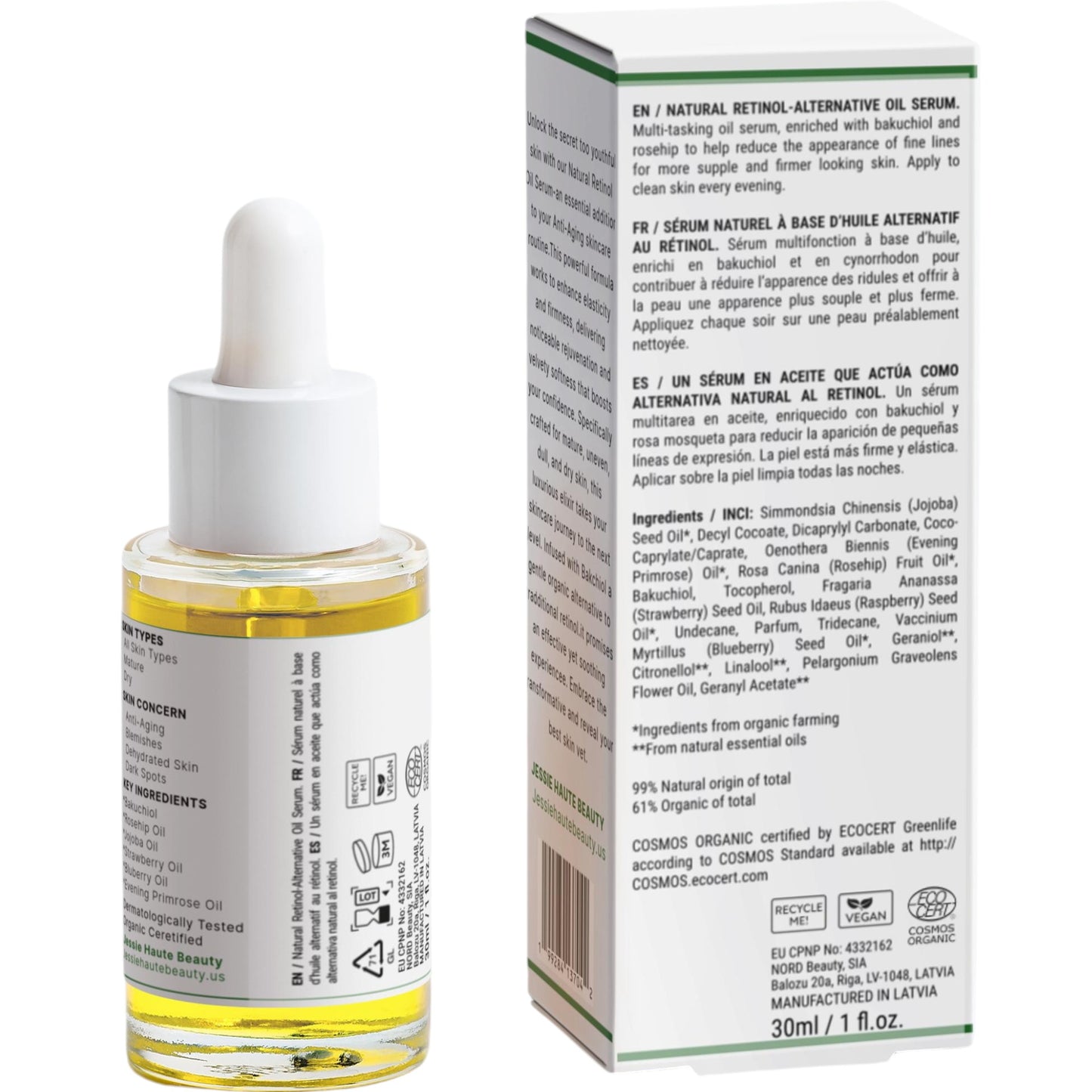 Natural Retinol Oil Serum - Bakuchiol Anti-Aging Face Serum 30ml 1.01 fl oz