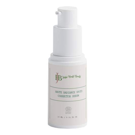 White skincare serum bottle with green text on a white background