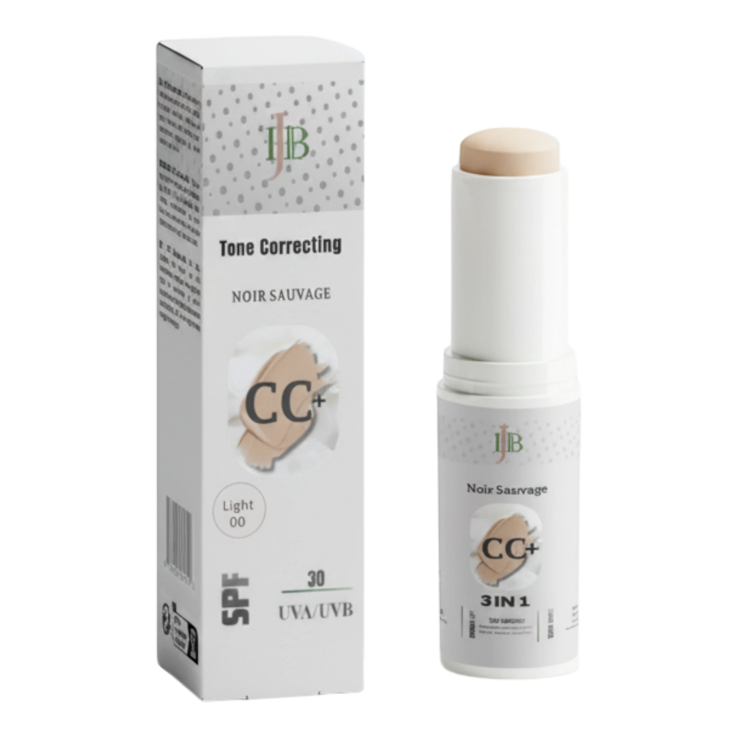 Jessie Haute Beauty CC Cream Ceramide Stick in Light shade, SPF 30. Tone correcting makeup with skincare benefits.