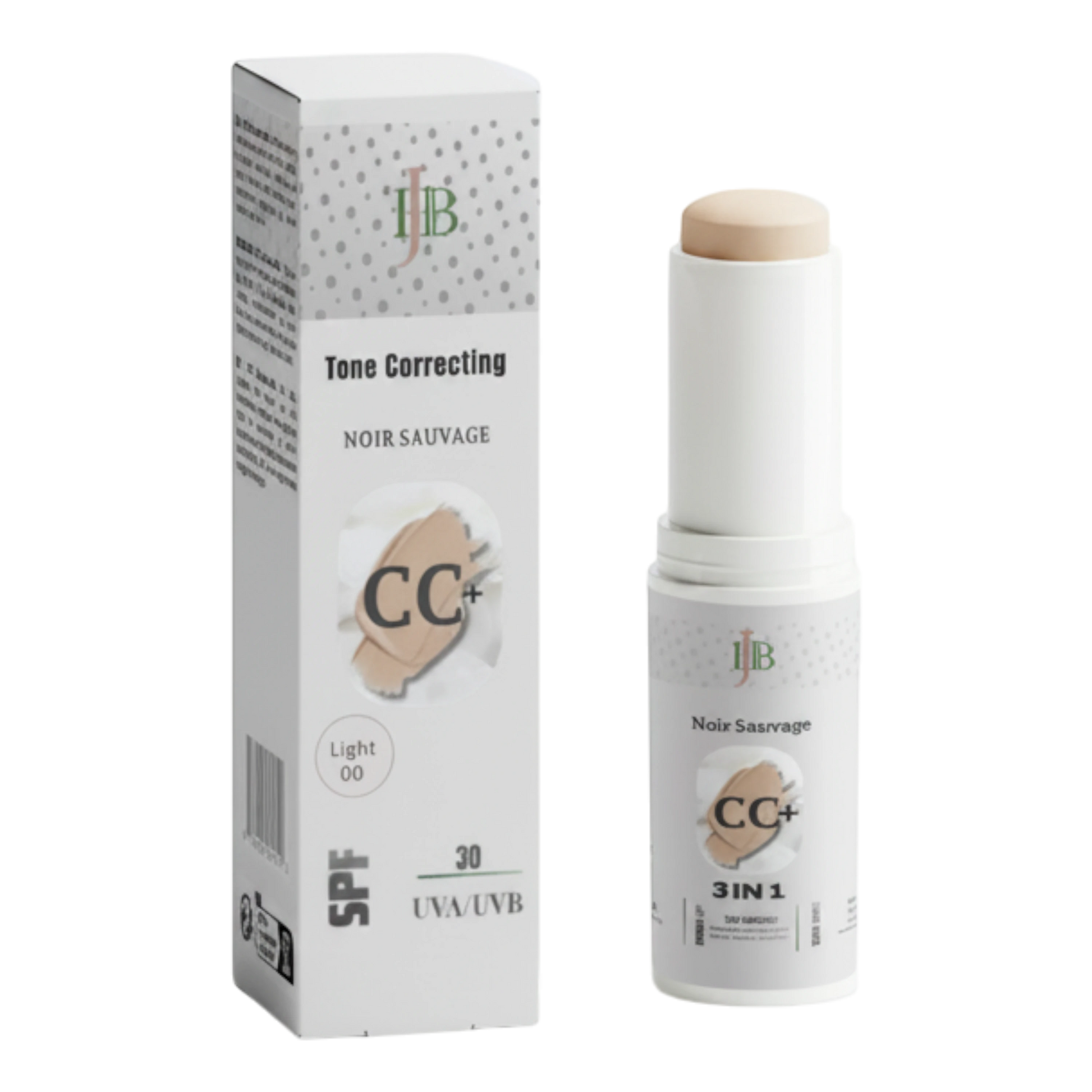 Jessie Haute Beauty CC Cream Ceramide Stick in Light shade, SPF 30. Tone correcting makeup with skincare benefits.