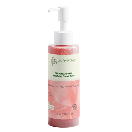 Facial wash bottle with pump on a white background