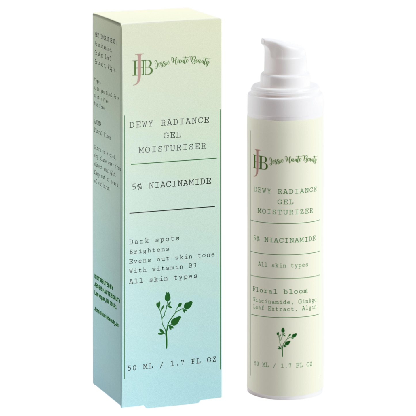 JHB Dewy Radiance Gel Moisturizer with packaging on a white background