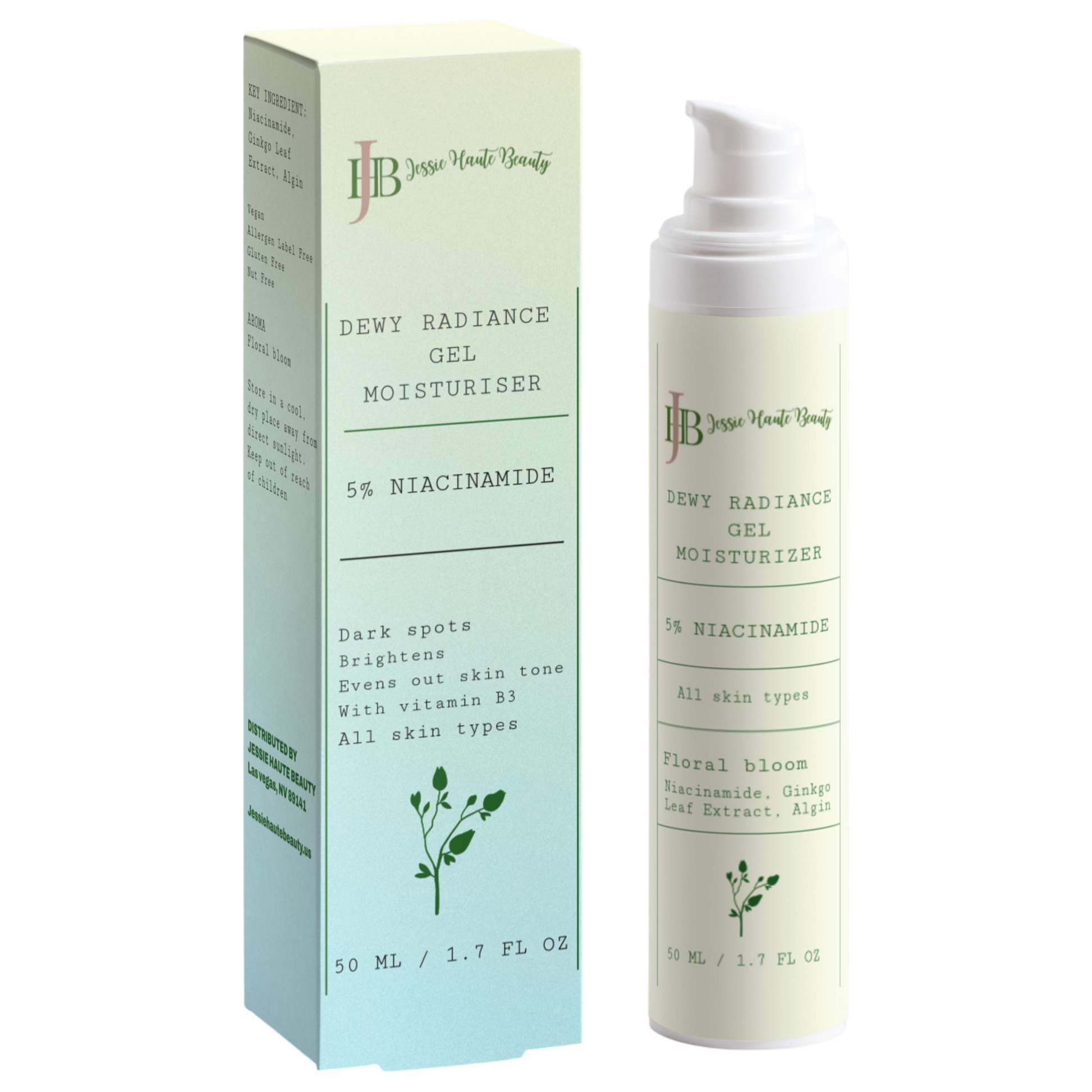 JHB Dewy Radiance Gel Moisturizer with packaging on a white background