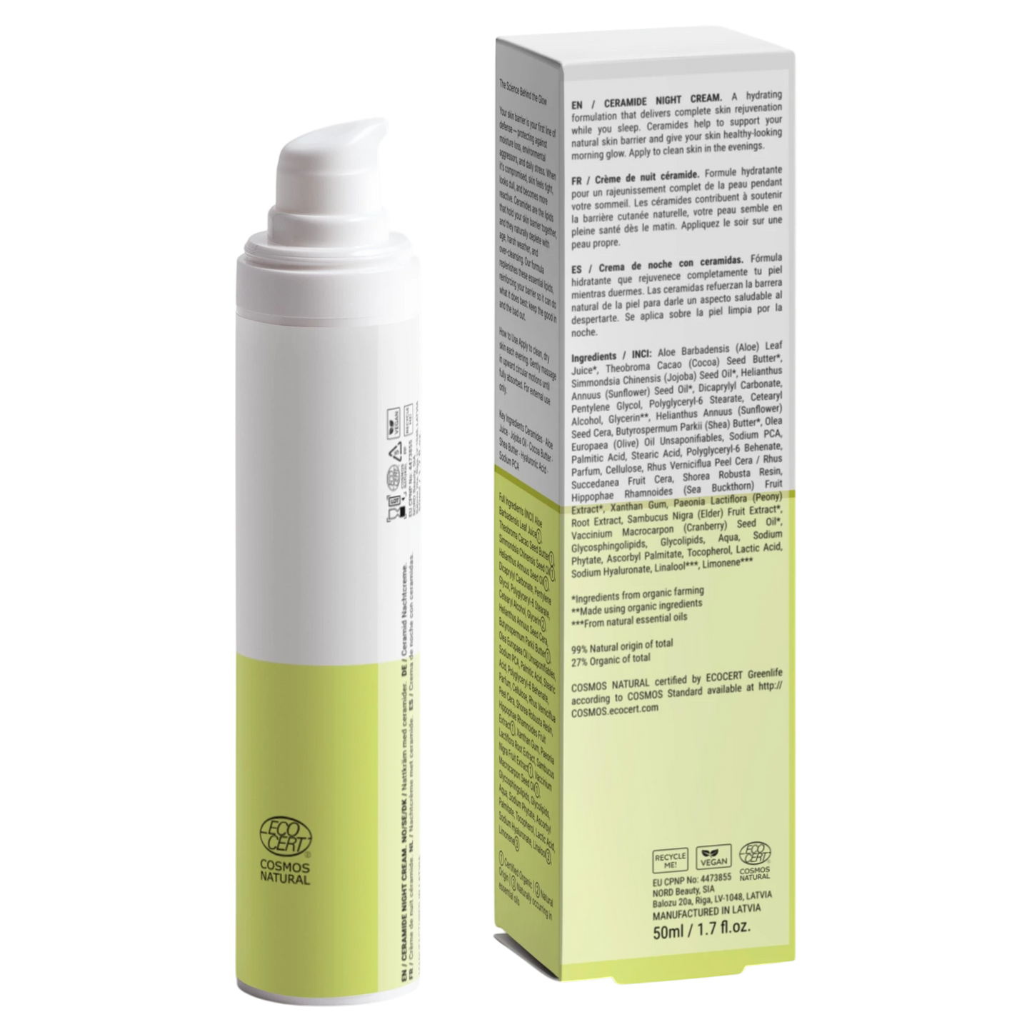 Ceramide night cream with packaging on a white background